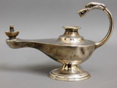 A 1901 Birmingham silver oil lamp with phoenix hea