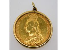 A 9ct gold mounted 1890 Melbourne full gold sovere