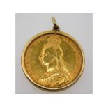 A 9ct gold mounted 1890 Melbourne full gold sovere