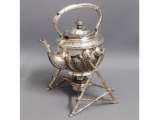 A Walker & Hall antique silver plated spirit kettl