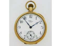 A 9ct gold Waltham top wind pocket watch, runs whe