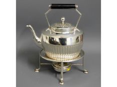 An antique silver plated spirit kettle & stand, 10