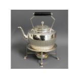 An antique silver plated spirit kettle & stand, 10