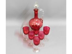 A Victorian cranberry glass decanter, 11in tall, w