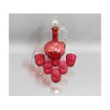 A Victorian cranberry glass decanter, 11in tall, w