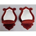 A pair of Victorian velvet mirrored wall sconces,