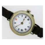 A war time trench watch with white metal case, not
