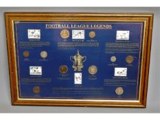 A mounted Football League legends coin set includi
