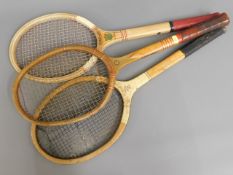 Three vintage tennis rackets, Spalding, Smash & Al