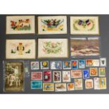 Five WW1 sweetheart cards, two WW2 postcards & a q