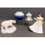 A Doulton Polar Bear & Stand, a Coalport pastille