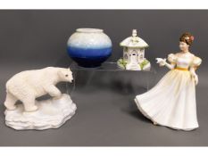 A Doulton Polar Bear & Stand, a Coalport pastille