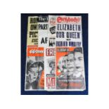 Seven vintage media advertising posters (30in x 20