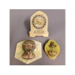 Three onyx mounted plaques of religious interest,