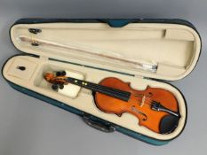 A cased violin & bow, Antoni model ACV32 by John H