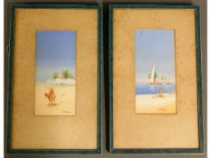 A pair of gouache paintings depicting desert scene