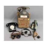 A selection of various telephone equipment includi