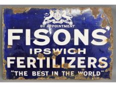 A large Fisons' Ipswich Fertilizer enamel sign, 36