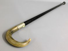 A horn mounted ebonised walking cane, 34in long