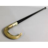 A horn mounted ebonised walking cane, 34in long