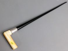 A ivory topped ebonised cane with silver collar, 3