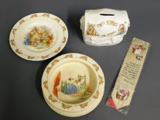 A Beswick bunnykins bowl & plate set twinned with