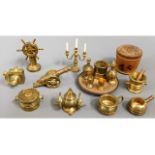 A quantity of miniature brass dolls house furnishi