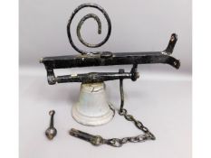 A 19thC. ships bell system with iron mounts, bell