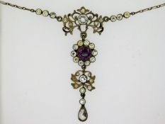 An early 20thC. white metal paste costume necklace