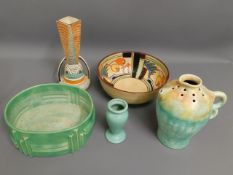 A selection of 1920/30's art deco pottery items, t