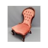 A Victorian upholstered walnut nursing chair, 35.5