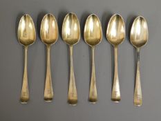 Six matched silver teaspoons, lion engraved on eac