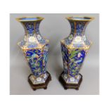 A pair of Chinese enamelled cloisonne vases of hex