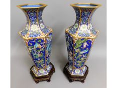 A pair of Chinese enamelled cloisonne vases of hex