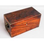 A Georgian mahogany tea caddy, brass handles & cov