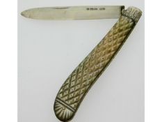 An 1887 Birmingham silver ivory handled fruit knif