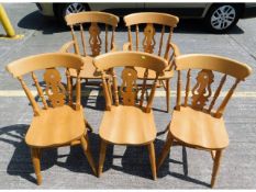 Two farmhouse type carvers & three matching dining