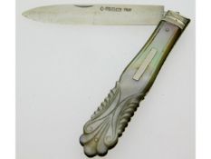 An 1845 Sheffield silver mother of pearl handled f