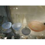 A pair of art deco frosted glass vases & other art