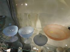 A pair of art deco frosted glass vases & other art