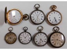 Seven pocket watches including gold plated & silve