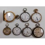 Seven pocket watches including gold plated & silve