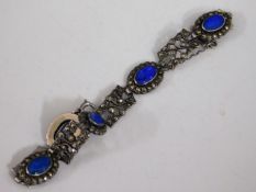 A silver (tested) bracelet set with marcasite & bl