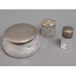 Three silver topped dressing table items, powder g