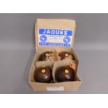 A boxed set of four Jacques bowling bowls