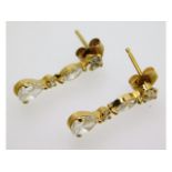 A pair of 14ct gold drop earrings set with CZ, 1.5