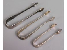 Three pairs of silver tongs including James Deakin