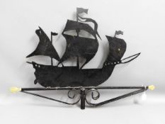 A weather vane styled as a galleon, 34.5in wide x