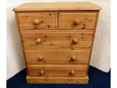 A pine chest with five drawers, 35.5in high x 30.2