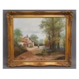 A rural landscape painting signed P. Miller set in